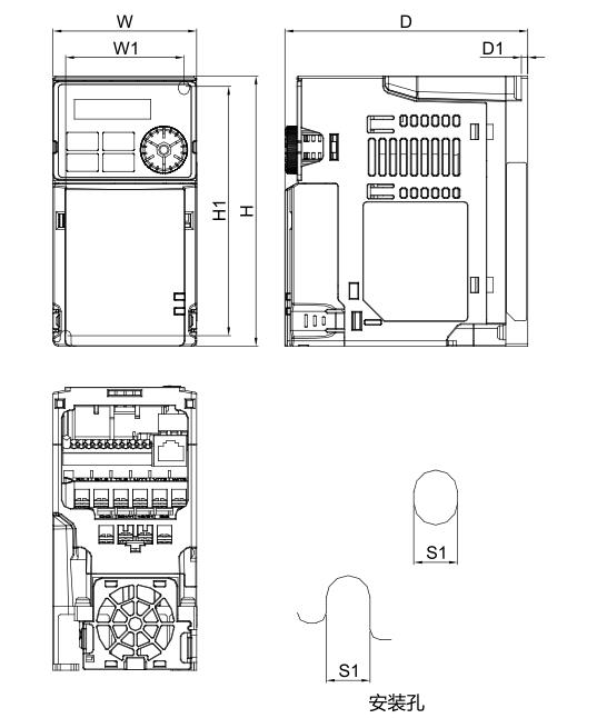 臺(tái)達(dá)變頻器 VFD2A8MH21ANSAA的安裝尺寸