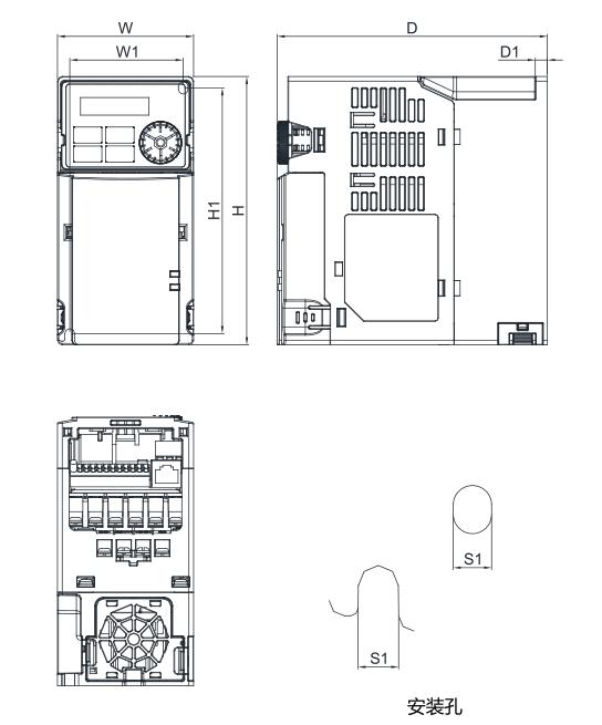 0.75KW臺達(dá)變頻器 VFD5A0MH21ANSAA的安裝尺寸