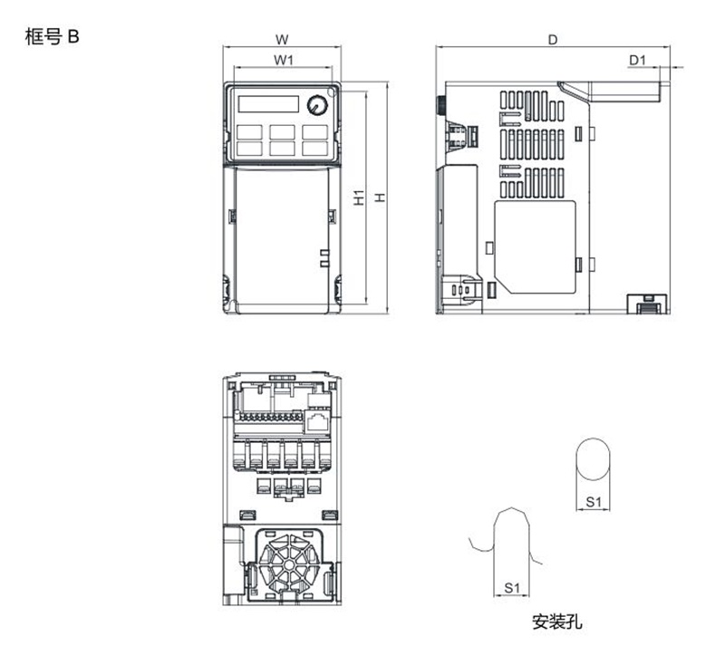 臺達(dá)變頻器 VFD4A2MS43ANSAA 的安裝尺寸