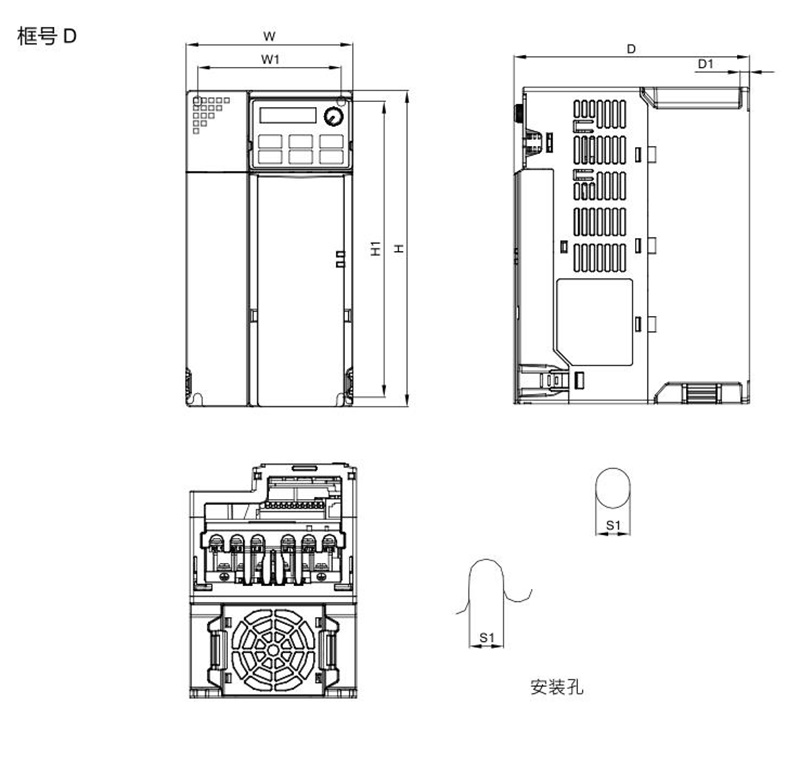 臺達(dá)變頻器  VFD17AMS43ANSAA 的安裝尺寸